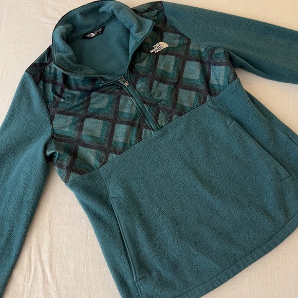The North Face Tops - The North Face Womens Teal Geometric Print Quarter Zip Fleece Pullover Medium